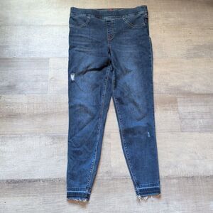 Spanx Distressed Ankle Skinny Jeans Raw Hem Medium Wash Size L